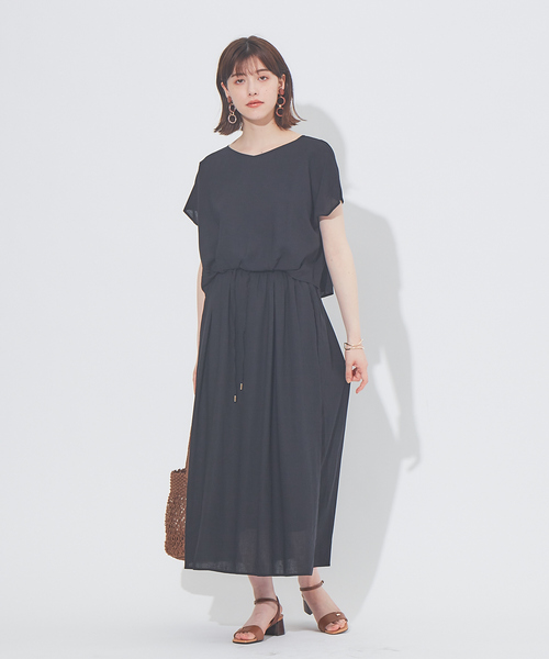 abahouse mavie（アバハウスマヴィ）の「レーヨンリネンウエストギャザーワンピース（ワンピース・レディース・ブラック/ブラウン/イエロー・フリー）」の8枚目の写真