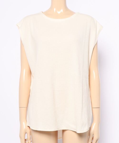 Samansa Mos2（サマンサ モスモス）の「後ろロゴ入りワッフルタンクトップ（タンクトップ・レディース・キナリ/カーキ/モカ・ﾌﾘ-）」の2枚目の写真