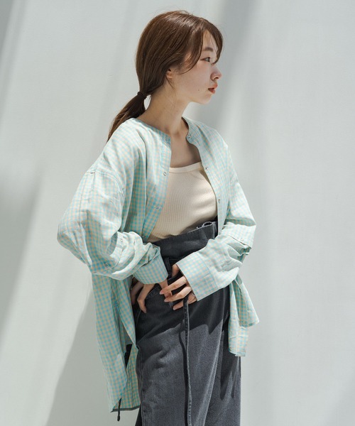 Kastane(カスタネ)の「ボタンアレンジ2wayチェックシャツ(シャツ/ブラウス・レディース・ピンク/スカイブルー・FREE)」の4枚目の写真