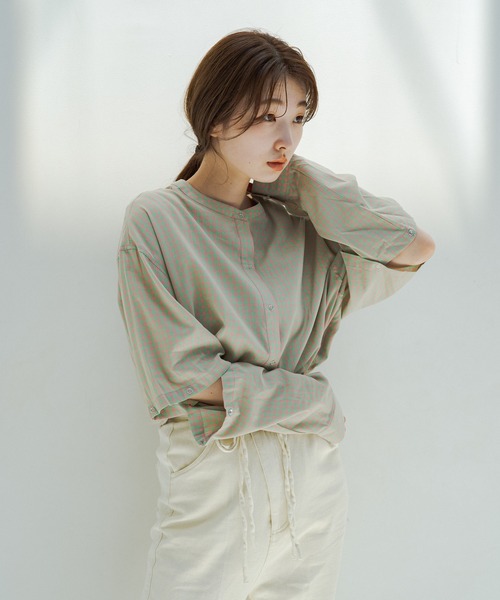 Kastane(カスタネ)の「ボタンアレンジ2wayチェックシャツ(シャツ/ブラウス・レディース・ピンク/スカイブルー・FREE)」の14枚目の写真