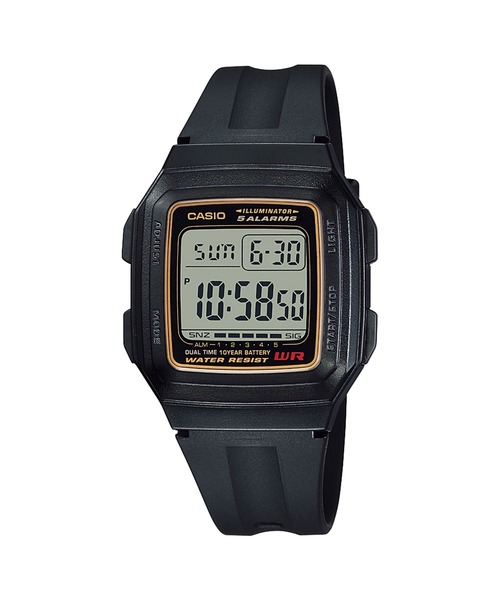 CASIO(カシオ)の「CASIO Collection / F-201WA-9AJH(デジタル腕時計・メンズ・ブラック×ゴールド・FREE)」の1枚目の写真