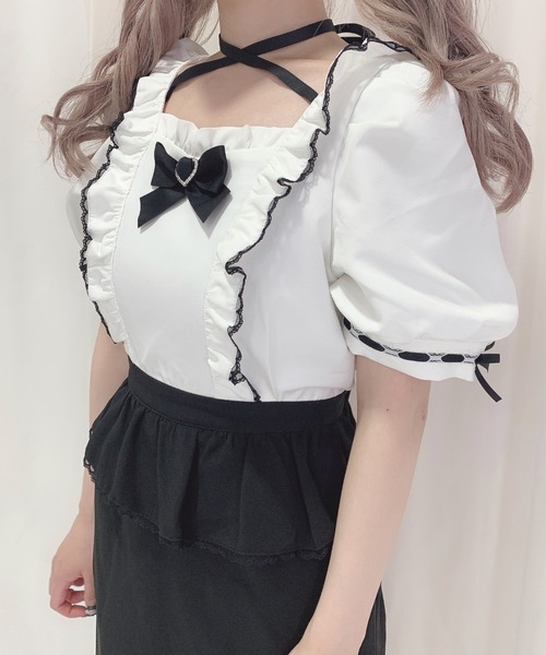 Honey Cinnamon(ハニーシナモン)の「スクエアネックフリルワンピース(ワンピース・レディース・ホワイト×ブラック/ピンク/ブラック・FREE)」の20枚目の写真