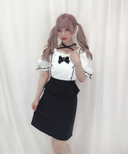 Honey Cinnamon(ハニーシナモン)の「スクエアネックフリルワンピース(ワンピース・レディース・ホワイト×ブラック/ピンク/ブラック・FREE)」の14枚目の写真