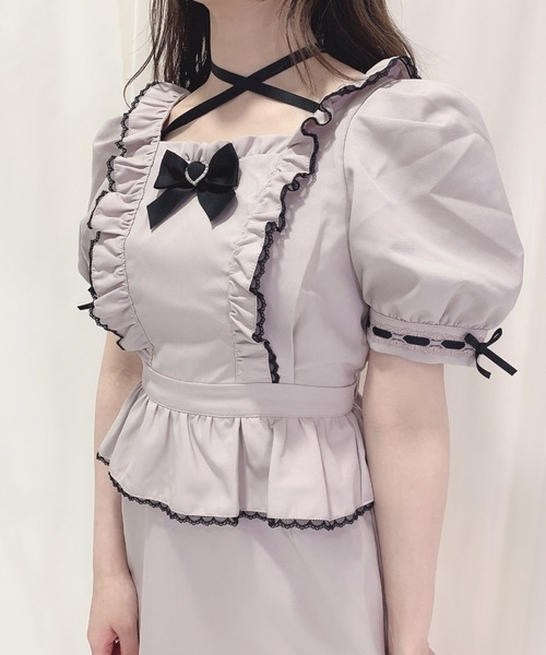 Honey Cinnamon(ハニーシナモン)の「スクエアネックフリルワンピース(ワンピース・レディース・ホワイト×ブラック/ピンク/ブラック・FREE)」の9枚目の写真