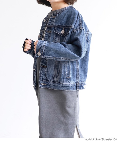 【コンビニ受取対応商品】 セール】キッズ ノーカラーデニムジャケット（デニムジャケット ジャケット・アウター