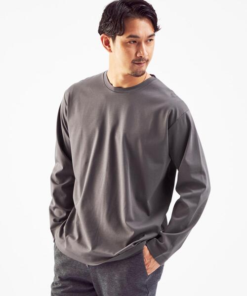 green label relaxing（グリーンレーベルリラクシング）の「クリーン ポンチ クルーネック 長袖 カットソー -抗菌- OVLG（Tシャツ/カットソー・メンズ・ブラック/オフホワイト/ダークグレー/ロイヤルブルー・S/M/L/XL/2XL）」の3枚目の写真