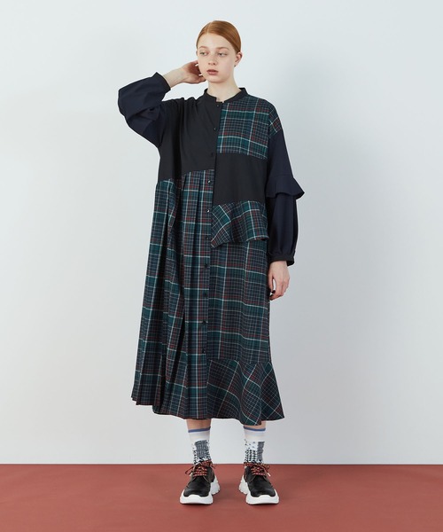 FRAPBOIS（フラボア）の「T/Rチェック ワンピース（ワンピース・レディース・ブラウン/グリーン・0/1）」の19枚目の写真