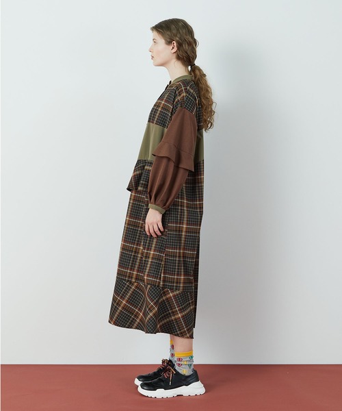 FRAPBOIS（フラボア）の「T/Rチェック ワンピース（ワンピース・レディース・ブラウン/グリーン・0/1）」の20枚目の写真