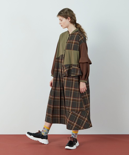 FRAPBOIS（フラボア）の「T/Rチェック ワンピース（ワンピース・レディース・ブラウン/グリーン・0/1）」の17枚目の写真