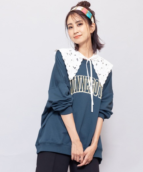 mili an deni（ミリアンデニ）の「カレッジロゴビッグスウェットPO（スウェット・レディース・チャコールグレー/ベージュ/グリーン/モカ・M/L）」の6枚目の写真