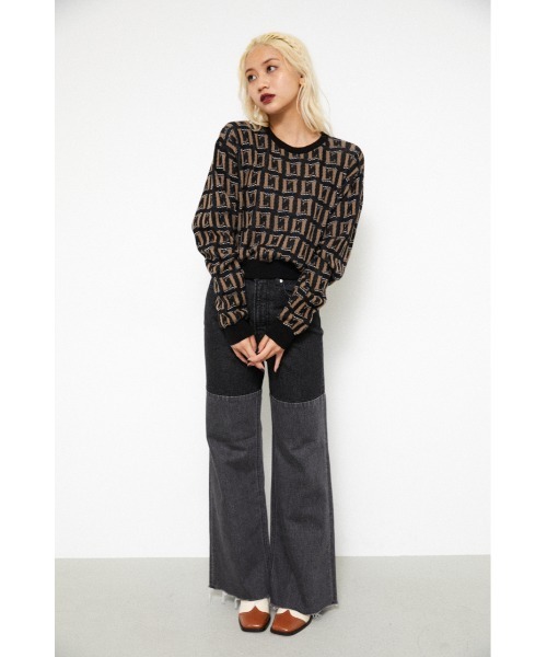 LAGUA GEM（ラグアジェム）の「MONOGRAM KNIT TOPS（ニット/セーター・レディース・ベージュ/ブラック/グリーン・FREE）」の6枚目の写真