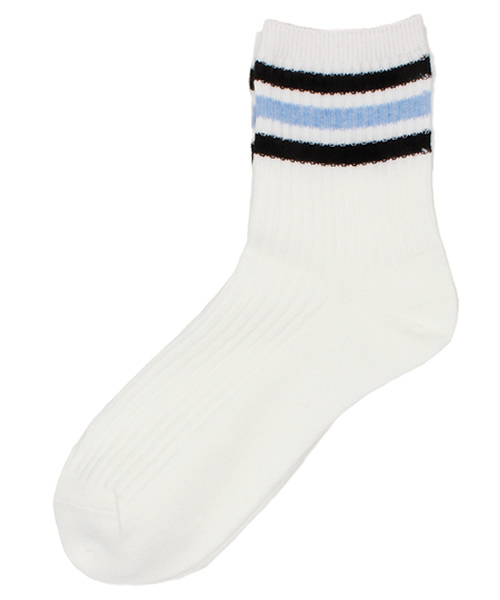 WEGO(ウィゴー)の「WEGO/3ラインソックス(ソックス/靴下・レディース・ホワイト/ブラック/グリーン/サックスブルー/イエロー/ピンク/ブルー/トリコロール・FREE)」の4枚目の写真