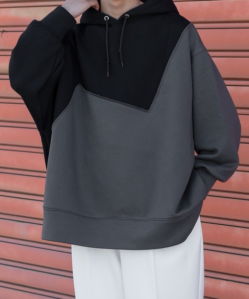 kutir(クティール)の「切り替え配色裏起毛ビッグシルエットパーカー(パーカー・メンズ・ブラック/グレー/カーキ・MEDIUM/LARGE)」の2枚目の写真