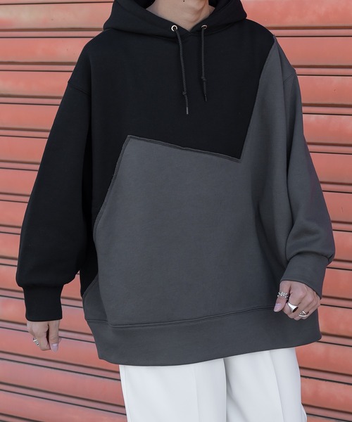 kutir(クティール)の「切り替え配色裏起毛ビッグシルエットパーカー(パーカー・メンズ・ブラック/グレー/カーキ・MEDIUM/LARGE)」の20枚目の写真