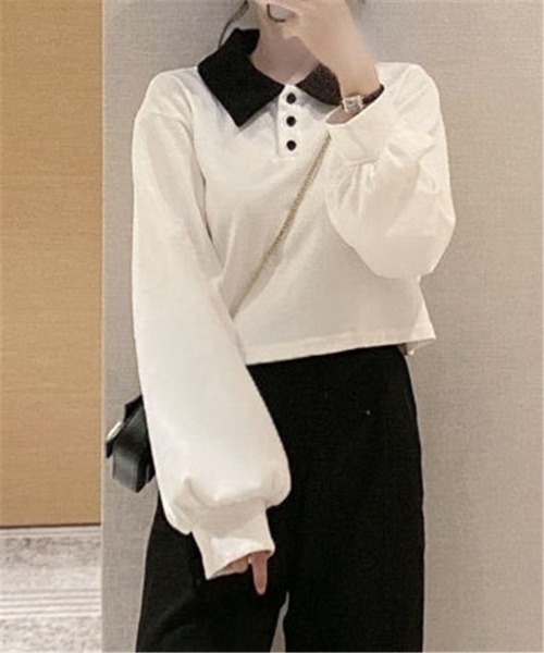 MAISON DE THERESE(メゾン ド テレーズ)の「長袖 無地ポロシャツ(ポロシャツ・レディース・ホワイト・X-LARGE/MEDIUM/SMALL/LARGE)」の2枚目の写真