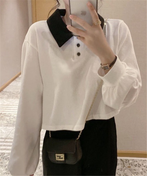 MAISON DE THERESE(メゾン ド テレーズ)の「長袖 無地ポロシャツ(ポロシャツ・レディース・ホワイト・X-LARGE/MEDIUM/SMALL/LARGE)」の3枚目の写真