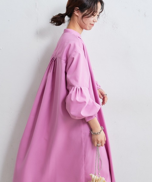 【ZOZOTOWN限定】バンドカラー高密度ブロードギャザーワンピース