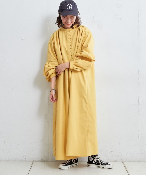【ZOZOTOWN限定】バンドカラー高密度ブロードギャザーワンピース