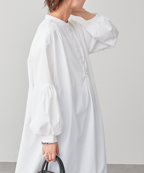 【ZOZOTOWN限定】バンドカラー高密度ブロードギャザーワンピース