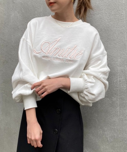 one after another NICE CLAUP（ワンアフターアナザーナイスクラップ）の「ビックシルエットロゴ刺繍スウェット（スウェット・レディース・ネイビー/オフホワイト/ブルー/オートミール・FREE）」の2枚目の写真