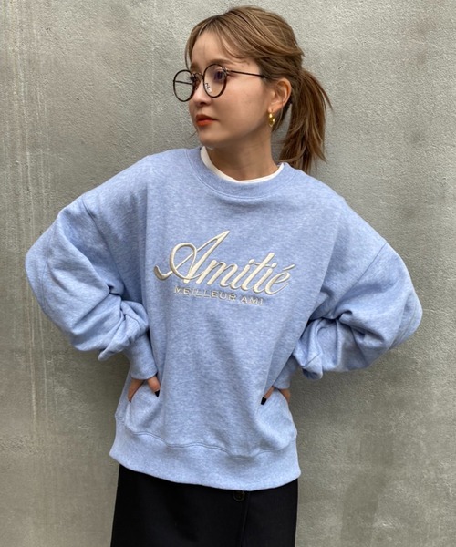 one after another NICE CLAUP（ワンアフターアナザーナイスクラップ）の「ビックシルエットロゴ刺繍スウェット（スウェット・レディース・ネイビー/オフホワイト/ブルー/オートミール・FREE）」の4枚目の写真