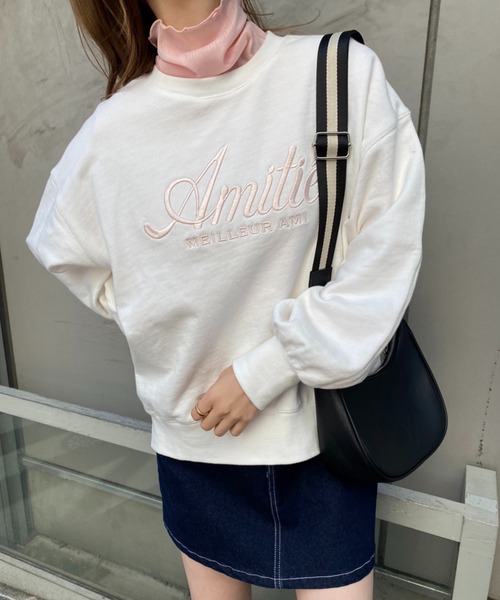 one after another NICE CLAUP（ワンアフターアナザーナイスクラップ）の「ビックシルエットロゴ刺繍スウェット（スウェット・レディース・ネイビー/オフホワイト/ブルー/オートミール・FREE）」の7枚目の写真