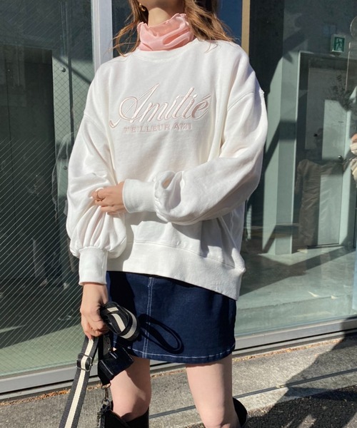 one after another NICE CLAUP（ワンアフターアナザーナイスクラップ）の「ビックシルエットロゴ刺繍スウェット（スウェット・レディース・ネイビー/オフホワイト/ブルー/オートミール・FREE）」の6枚目の写真