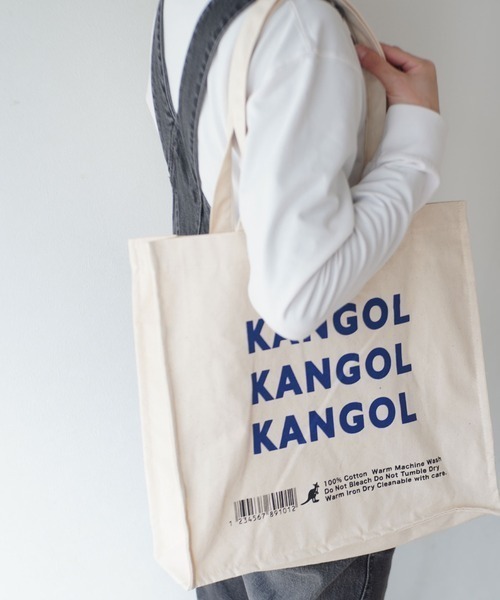 KANGOL（カンゴール）の「【KANGOL/カンゴール】 マチ付き キャンバス スクエア トートバッグ（トートバッグ・メンズ・ブラック/オフホワイト/ホワイト系その他/ブラック系その他・FREE）」の3枚目の写真