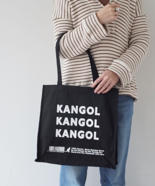 KANGOL（カンゴール）の「【KANGOL/カンゴール】 マチ付き キャンバス スクエア トートバッグ（トートバッグ・メンズ・ブラック/オフホワイト/ホワイト系その他/ブラック系その他・FREE）」の4枚目の写真
