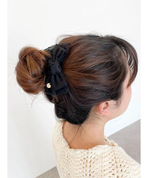 SLURR(スラ―)の「ドットチュールダブルリボンクリップ(バレッタ/ヘアクリップ・レディース・ブラック/オフホワイト・FREE)」の6枚目の写真