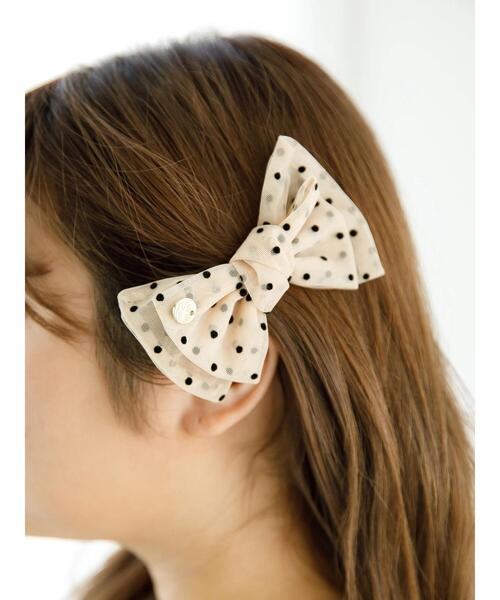 SLURR(スラ―)の「ドットチュールダブルリボンクリップ(バレッタ/ヘアクリップ・レディース・ブラック/オフホワイト・FREE)」の7枚目の写真