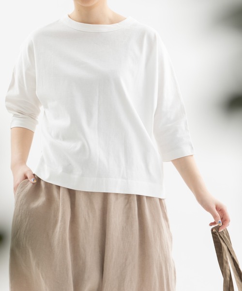 nop de nod(ノップドゥノッド)の「Cloche USコットン5分袖Tシャツ(Tシャツ/カットソー・レディース・ブラック/オフホワイト/インディゴブルー/ブルー/ブルー系その他/スミクロ/ダークベージュ・3)」の2枚目の写真
