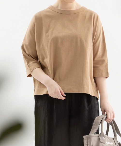 nop de nod(ノップドゥノッド)の「Cloche USコットン5分袖Tシャツ(Tシャツ/カットソー・レディース・ブラック/オフホワイト/インディゴブルー/ブルー/ブルー系その他/スミクロ/ダークベージュ・3)」の5枚目の写真
