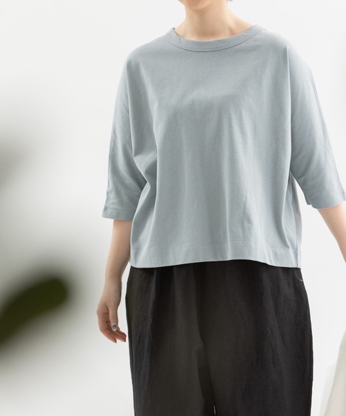 nop de nod(ノップドゥノッド)の「Cloche USコットン5分袖Tシャツ(Tシャツ/カットソー・レディース・ブラック/オフホワイト/インディゴブルー/ブルー/ブルー系その他/スミクロ/ダークベージュ・3)」の8枚目の写真