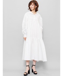mili an deni | 綿100%フード付きティアードシャツワンピース(シャツワンピース)