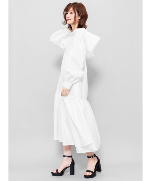 mili an deni（ミリアンデニ）の「綿100%フード付きティアードシャツワンピース（シャツワンピース・レディース・ホワイト/ブラック/ベージュ/ミント/ダークブルー・M）」の8枚目の写真