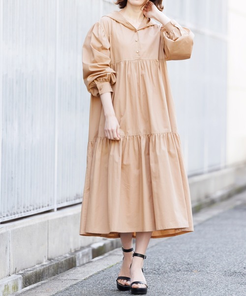 mili an deni（ミリアンデニ）の「綿100%フード付きティアードシャツワンピース（シャツワンピース・レディース・ホワイト/ブラック/ベージュ/ミント/ダークブルー・M）」の14枚目の写真