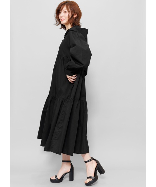 mili an deni（ミリアンデニ）の「綿100%フード付きティアードシャツワンピース（シャツワンピース・レディース・ホワイト/ブラック/ベージュ/ミント/ダークブルー・M）」の12枚目の写真