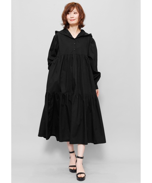 mili an deni（ミリアンデニ）の「綿100%フード付きティアードシャツワンピース（シャツワンピース・レディース・ホワイト/ブラック/ベージュ/ミント/ダークブルー・M）」の13枚目の写真