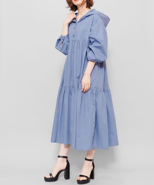 mili an deni（ミリアンデニ）の「綿100%フード付きティアードシャツワンピース（シャツワンピース・レディース・ホワイト/ブラック/ベージュ/ミント/ダークブルー・M）」の22枚目の写真