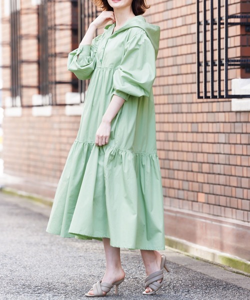 mili an deni（ミリアンデニ）の「綿100%フード付きティアードシャツワンピース（シャツワンピース・レディース・ホワイト/ブラック/ベージュ/ミント/ダークブルー・M）」の18枚目の写真