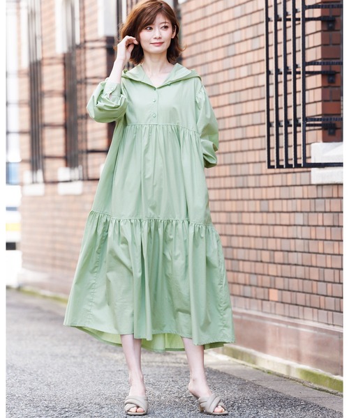 mili an deni（ミリアンデニ）の「綿100%フード付きティアードシャツワンピース（シャツワンピース・レディース・ホワイト/ブラック/ベージュ/ミント/ダークブルー・M）」の21枚目の写真