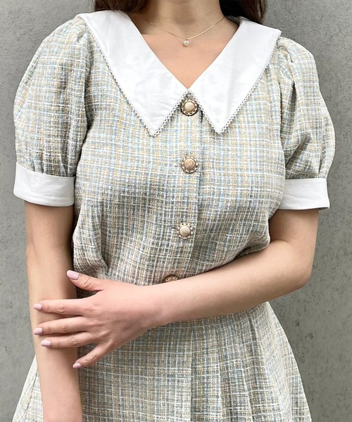 TITTY&CO.(ティティーアンドコー)の「【TITTY&CO.】コットンカラーツイードトップス(シャツ/ブラウス・レディース・ベージュ/ライトブルー・FREE)」の2枚目の写真