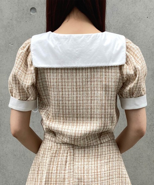 TITTY&CO.(ティティーアンドコー)の「【TITTY&CO.】コットンカラーツイードトップス(シャツ/ブラウス・レディース・ベージュ/ライトブルー・FREE)」の3枚目の写真