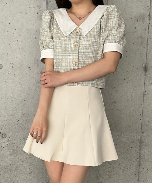 TITTY&CO.(ティティーアンドコー)の「【TITTY&CO.】コットンカラーツイードトップス(シャツ/ブラウス・レディース・ベージュ/ライトブルー・FREE)」の12枚目の写真