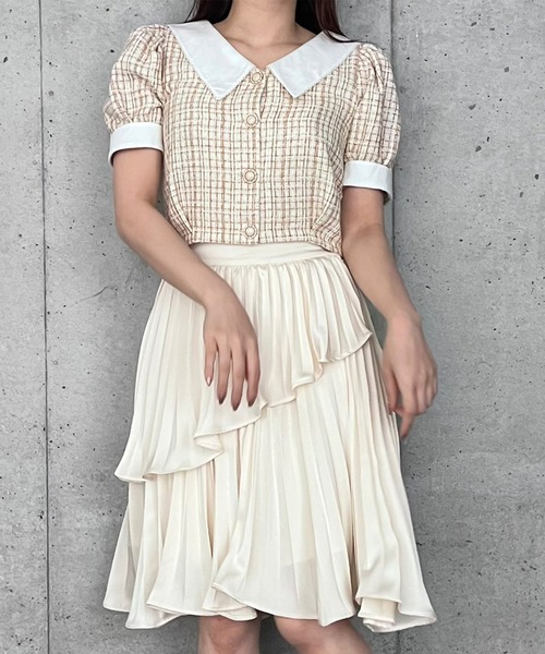 TITTY&CO.(ティティーアンドコー)の「【TITTY&CO.】コットンカラーツイードトップス(シャツ/ブラウス・レディース・ベージュ/ライトブルー・FREE)」の10枚目の写真