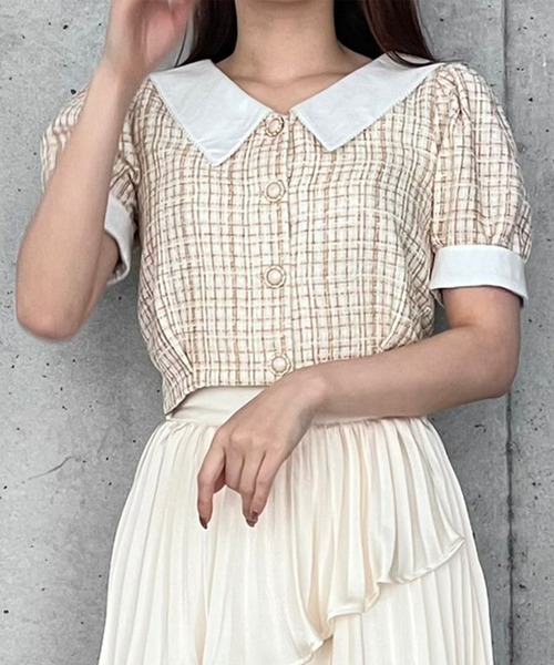 TITTY&CO.(ティティーアンドコー)の「【TITTY&CO.】コットンカラーツイードトップス(シャツ/ブラウス・レディース・ベージュ/ライトブルー・FREE)」の11枚目の写真