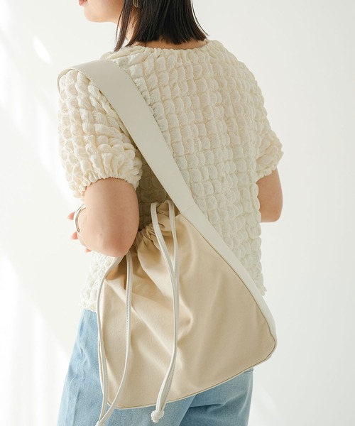 rectangle（レクタングル）の「ワンハンドル巾着トートバッグ（トートバッグ・レディース・ブラック/アイボリー・FREE）」の2枚目の写真