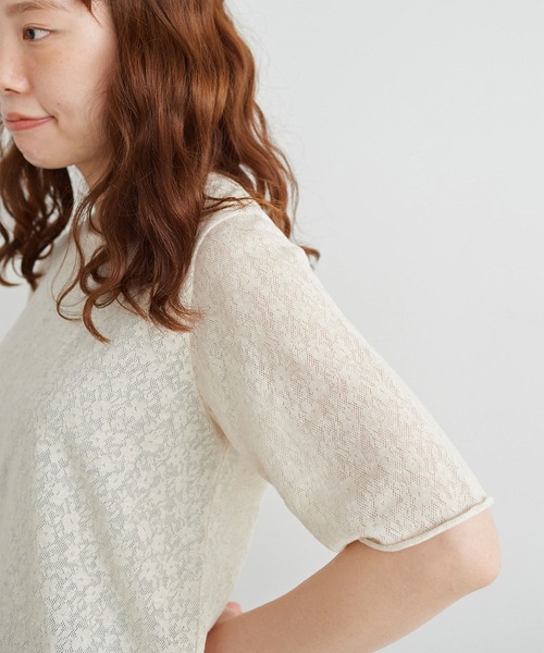 chambre de charme（シャンブルドゥシャーム）の「●cdc 綿麻 お花ジャガード 5分袖プルオーバー（Tシャツ/カットソー・レディース・キナリ/ブラック・FREE）」の5枚目の写真