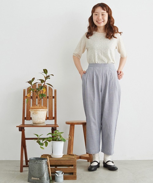 chambre de charme（シャンブルドゥシャーム）の「●cdc 綿麻 お花ジャガード 5分袖プルオーバー（Tシャツ/カットソー・レディース・キナリ/ブラック・FREE）」の7枚目の写真